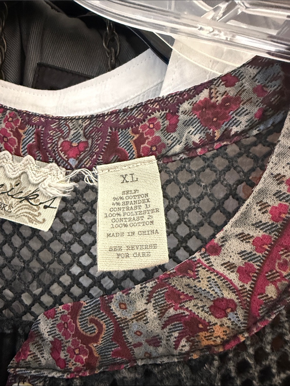 gimmicks by BKE Charcoal Crochet Lace Top with Red Paisley Trim - Picture 4 of 5